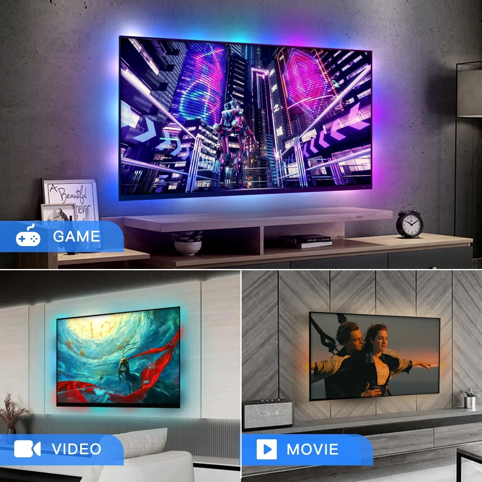Wifi Smart Ambient Lighting TV Backlight HDMI 2.0 Device Sync Box Led Strip Lights Kit Alexa Voice Google Assistant Control